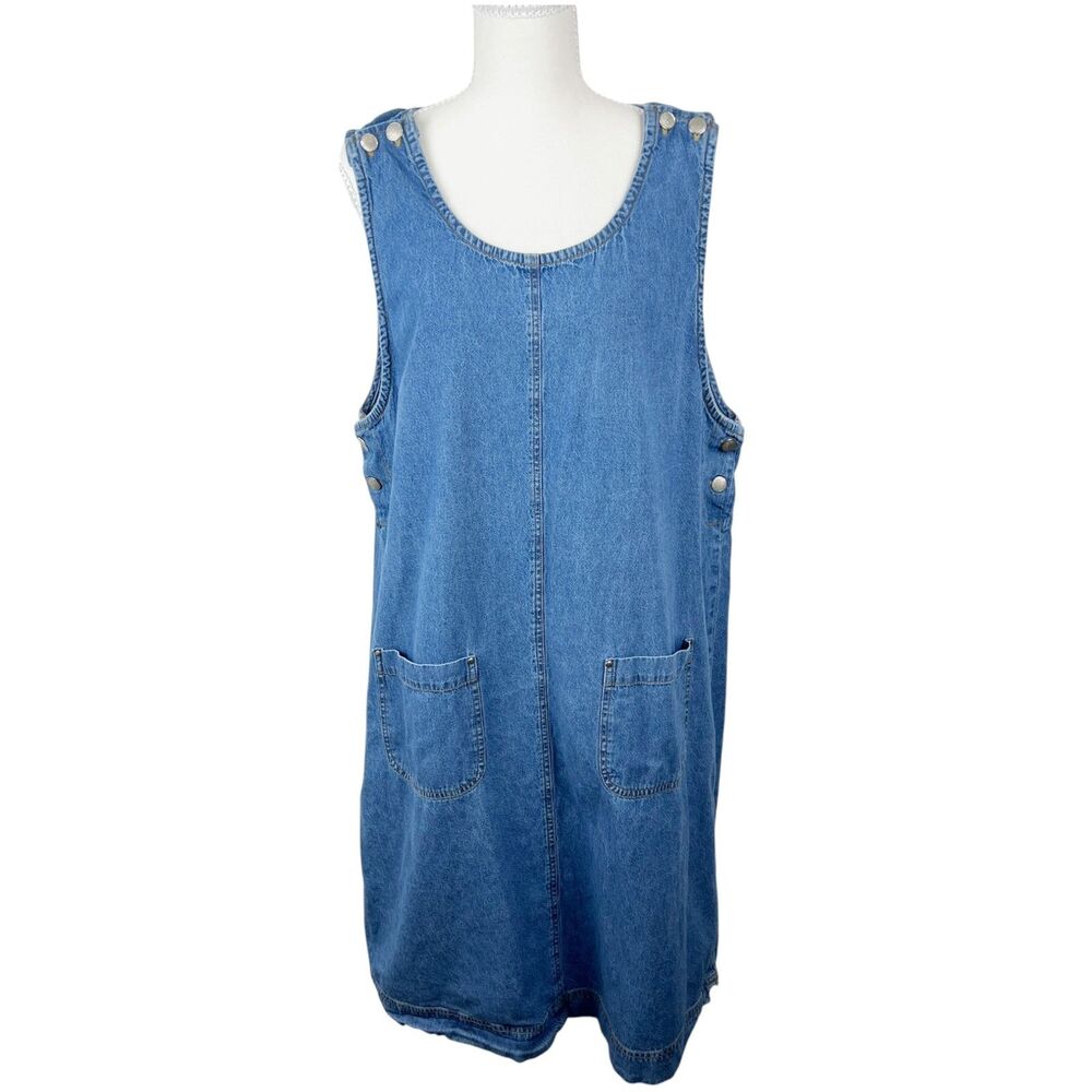 Serengeti Skirtall Women Extra Large Blue Denim Overall Dress Sleeveless Casual